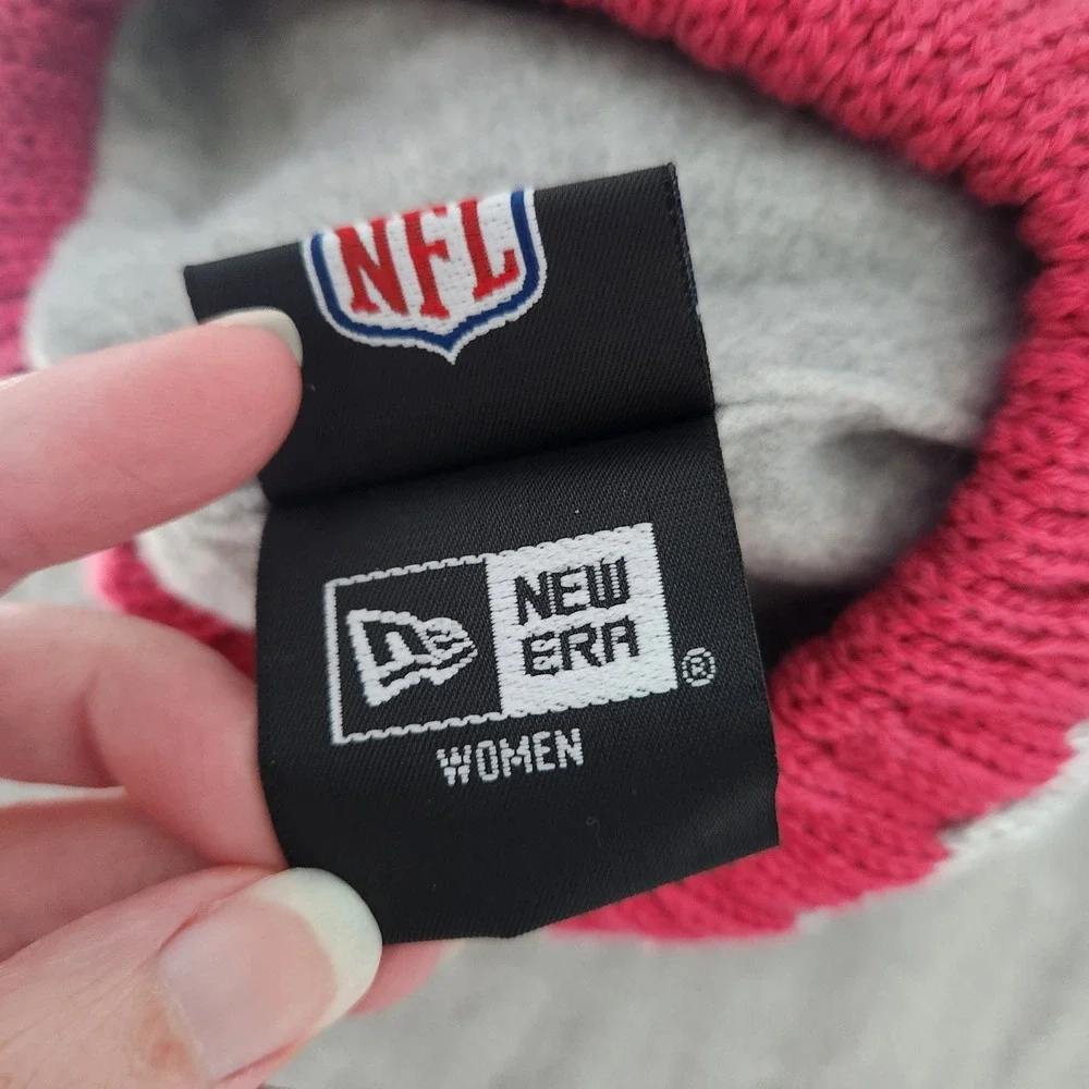 New Era NFL Indianapolis Colts Women Grey Pink Pom Beanie Knit Hat Fleece Lined